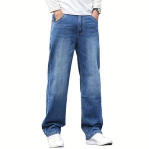 Personalización del fabricante Pantalones vaqueros rectos sueltos de talla grande para hombre Pantalones vaqueros de ocio de algodón 100% de cintura alta - Product Image 1