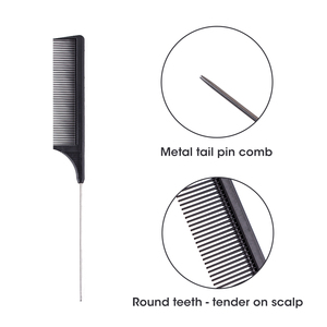 Peine de peluquería profesional Leeons de marca privada, antiestático de carbono, con púas finas y dientes delgados, de plástico y acero inoxidable. - Product Image 3