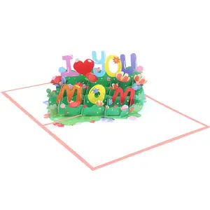 Produsen menyediakan kartu ucapan Hari Ibu saya mencintaimu ibu kreatif 3D Pop Up kartu ulang tahun untuk ibu