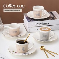 Tasse à café artisanale haut de gamme exquise, modèle de designer, tasse miroir artistique à projection dynamique, motif cheval au galop, tasse nordique luxueuse