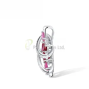 Custom Special Pink Cluster 925 Sterling Silver Pendant Created Pink Sapphire Created Ruby White CZ with out chain