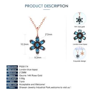 Perhiasan emas mawar asli liontin emas mawar <span class=keywords><strong>14K</strong></span> hitam Topas biru London - Product Image 6