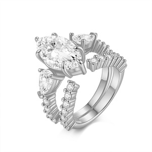 Exquisite Marquise Cut 925 <b>Sterling</b> <b>Silver</b> Moissanite <b>Ring</b> <b>Set</b> Luxury Stackable Bridal Engagement Wedding Jewelry For Ladies - Product Image 2