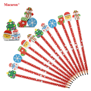 Crayons Macaron 12 pièces avec gomme en forme de sapin de Noël, crayons personnalisables détachables avec logo, mine de haute qualité, crayons scolaires pour enfants - Product Image 2