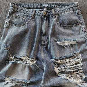 بنطلون جينز رجالي مستقيم بتصميم عتيق مخصص عالي الجودة مع غسيل حجري وتمزقات بأسلوب الشارع العصري - Product Image 2