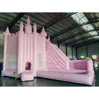 Château gonflable rose pastel avec toboggan, château gonflable commercial pour mariage, fête d'anniversaire