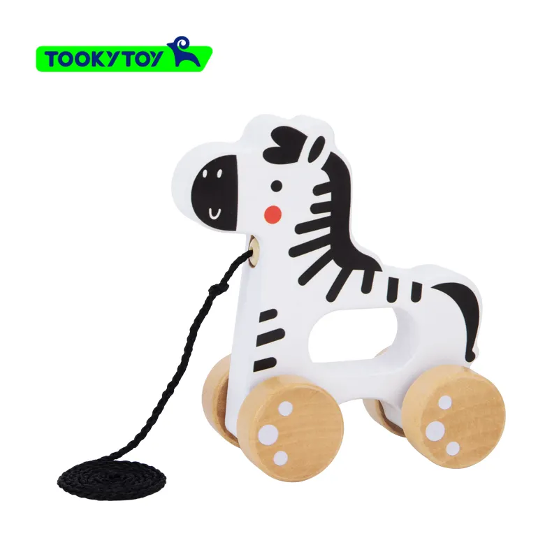 Baby's Hand-held Stroller Wooden Zebra Sliding Baby's Crawling Cognitive Educational Toy Dragging Small Animals