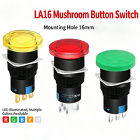 Tombol Tekan Darurat Berbentuk Jamur 16mm 110V 220V Momentary Latching Panel Mount Kontrol Mesin Merah Kuning