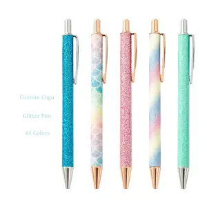 Groothandel Custom Logo Glitter Rose Gold Klik Bal Pennen Metalen Intrekbare Pen Girly Zwarte Inkt Geschenken Voor Bruiloft