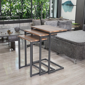 Juego de Mesas de Centro Industriales Modernas con Superficie de Madera y Estructura Metálica, Ecológicas, Fáciles de Montar, 1 Año de Garantía, Muebles para Sala de Estar - Product Image 3