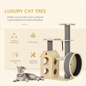 Arbre à chat moderne avec griffoirs et roue Petit arbre à chat avec maison rembourrée à double couche Petite tour à chat pour l'intérieur - Product Image 6