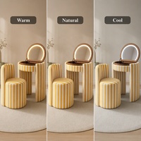 Table de toilette moderne à texture rayée circulaire pour chambre à coucher, diamètre 60 cm, miroir dissimulé, lumière LED intelligente 3 couleurs