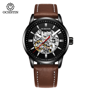 Montre mécanique automatique à cadran squelette avec logo personnalisé en gros OEM, aiguilles luminescentes, verre minéral trempé - Product Image 3