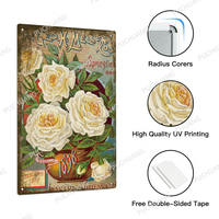 Vente en gros de décoration murale vintage en étain pour jardin floral, signe en métal de fleur rustique fantaisiste, pièce décorative, décoration murale en étain
