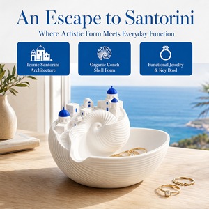 Cuenco Santorini para Objetos Diversos - Bandeja de Almacenamiento y Porta Llaves con Forma de Concha de Plástico, Estilo Islas Griegas - Product Image 2