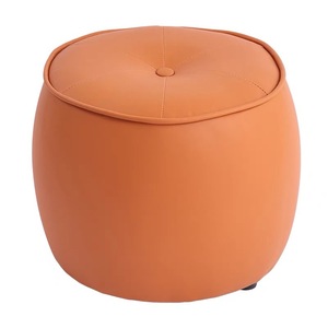 Taburete Redondo Acolchado de Madera Maciza, Diseño Minimalista, Otomana para Sala de Estar, Entrada, Asiento para Cambiar Zapatos, Naranja, Azul Zafiro - Product Image 5