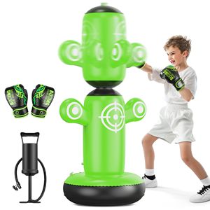 Sac de frappe gonflable rotatif à 360 degrés pour enfants, 64 pouces, ensemble d'entraînement de boxe avec gants, pompe et cibles - Product Image 2