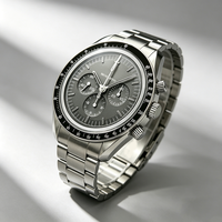 Jam Tangan Kronograf Mekanis OME Moon Landing Pria Sport Tahan Air 50M Bezel Keramik Hitam Klasik 42mm Baja Tahan Karat