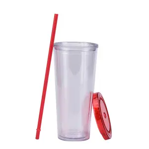Factory direct sales Tasse Plastic Cups Double Wall Acrylic Tumbler In Bulk Vaso Drinkware Becher Sippy Cup Tumbler With Straws