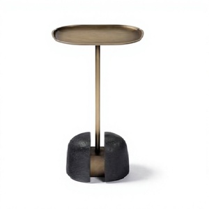 Eco-Friendly Amson Brass Minimalist Side <b>Table</b> Black Stone Base Modern Living Room Furniture Handmade Metal Top <b>Decorative</b> <b>Table</b> - Product Image 1