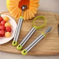 3-delige set fruitplankgereedschap van roestvrij staal, watermeloenbolletjesvormer, meloenschep, fruitsnijder, snijmes voor fruitdecoratie