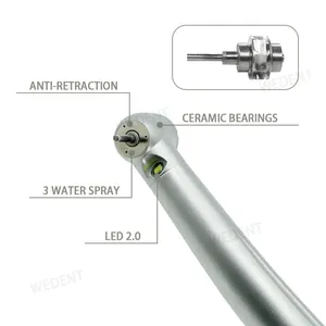 Tıbbi cihazlar yüksek hızlı diş el aleti LED2.0 lamba standart kafa 3 su püskürtme dişçi frezesi el aleti