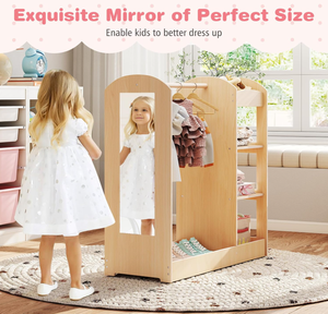 Rangement pour vêtements pour enfants avec miroir Étagères à 3 niveaux Commode Organisateur Centre Ouvert Armoire Suspendue Placard Petites Filles - Product Image 2