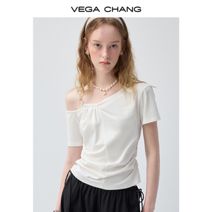VEGA CHANG <span class=keywords><strong>T</strong></span>-<span class=keywords><strong>shirt</strong></span> bianca asimmetrica monospalla da <span class=keywords><strong>donna</strong></span> con dettaglio arricciato e coulisse, top casual slim fit - Product Image 2