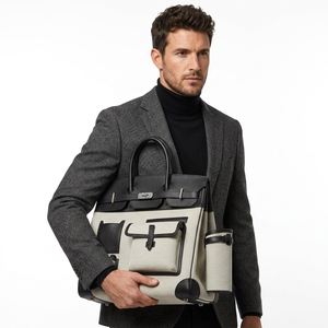 Sac de voyage en toile avec garniture en cuir, sac à main de grande capacité avec poches avant et bandoulière - Product Image 6