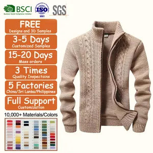 2023 Custom Clothing Manufacturers Knit Casual Slim Plus Size Men's Sweaters Wool Fit Zip Up Long Sleeve Men Cardigan Sweater