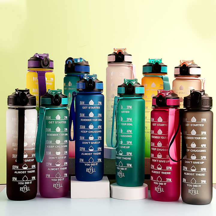 Tritan Water Bottle With Time Marker Cover Motivational Water Bottle ...