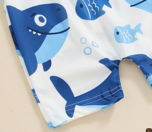 2025ชุดว่ายน้ำเด็กผู้ชายชุดว่ายน้ำชายหาดสำหรับฤดูร้อนชุดว่ายน้ำแขนสั้นมีซิปพิมพ์ลายทะเลน่ารักลำลอง - Product Image 6