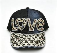 Casquette de baseball vintage pour femme avec bordure léopard, motif cœur, strass étincelants – Vente en gros