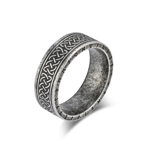 Nordic vintage distressed Viking lettering Celtic knot <b>titanium</b> steel <b>ring</b> for men, a fashionable and unique accessory. - Product Image 5