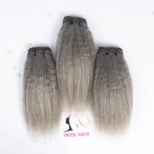 Proveedor de extensiones de cabello gris, cabello humano gris virgen recto rizado que teje 100g por paquetes, mechones de cabello negro mixto gris natural