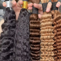 Lots de Cheveux Humains Remy Double Drawn en Gros et Cheveux Indiens Vierges Ondulés en Vrac Sans Trame pour Tresses 100g 8-40 Pouces