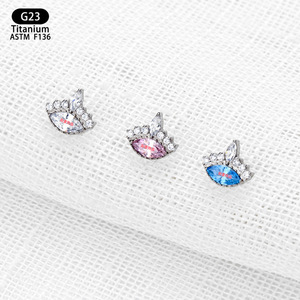 G23 <b>Titanium</b> God's Eye Earrings Opal Inlay Prong Setting Cartilage <b>Studs</b> Party Jewelry - Product Image 3