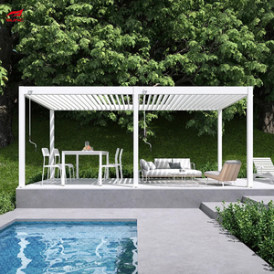 Pérgola de Aluminio Motorizada con Doble Techo, Diseño de Villa, Gazebo para Exteriores 3x3 3x4, Techo de Láminas Ajustables, Naturaleza - Product Image 1