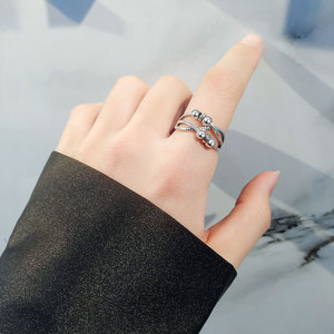 Vintage Three Layer Criss Cross Twisted Metal <b>Adjustable</b> <b>Rings</b> Copper White Gold Plated Beaded Rotating Anxiety Relief Jewelry - Product Image 3