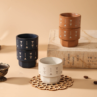 Tasse à café en céramique empilable d'Arabie Saoudite, motif géométrique tribal, tasse à Qahwa arabe avec logo personnalisé