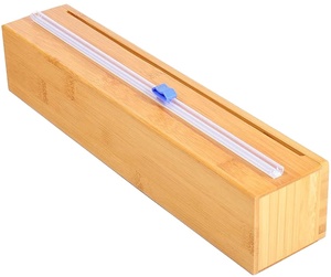 Secciones de caja de madera de bambú, dispensador de envoltura de plástico, papel de aluminio plateado, envoltura de plástico con cortador deslizante, 2023 - Product Image 1