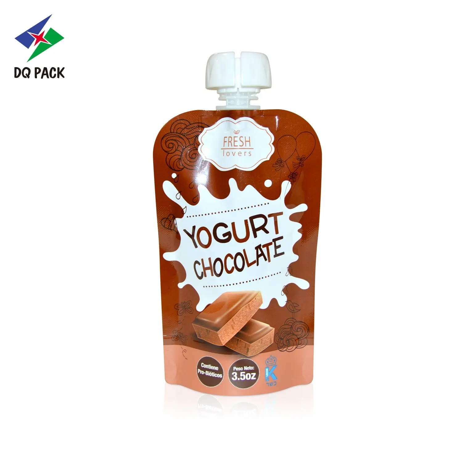 DQ PACK nuovo arrivo Logo Design personalizzato 100g cioccolato succo di Yogurt bevanda liquida imballaggio Stand up beccuccio