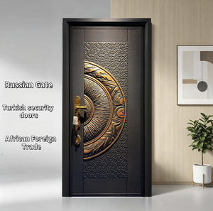 <span class=keywords><strong>Porte</strong></span> d'entrée de sécurité en alliage de zinc à grain de bois, design moderne à bande horizontale, anti-effraction, pour villa, fabrication sur mesure en usine - Product Image 2