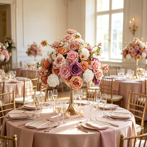 DKB Artificial Silk Rose Flower Ball Wedding Centerpiece Realistic Purple Pink Blush <b>Table</b> <b>Decoration</b> - Product Image 1