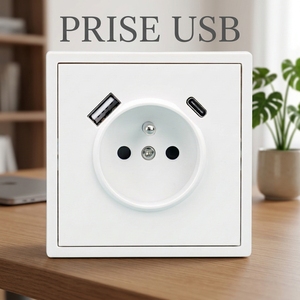 MEZEEN Prises murales avec ports USB-C haute puissance, prise française 2P+T de type E avec ports USB-A+C - Product Image 1