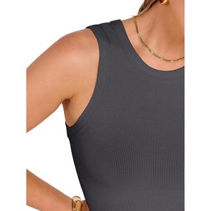 FOXA Débardeur court pour femme, col haut, sans manches, tricot côtelé, coupe ajustée, vêtements de sport décontractés - Product Image 4