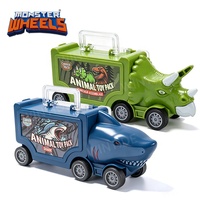 Camion transporteur de dinosaures Monster Wheels pour enfants avec étui de transport en plastique, figurines mini dinosaures et accessoire arbre pour enfants