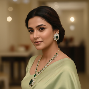 Ensemble collier et boucles d'oreilles en émeraude verte royale Pierres rectangulaires et ovales de qualité supérieure en émeraude verte - Product Image 1