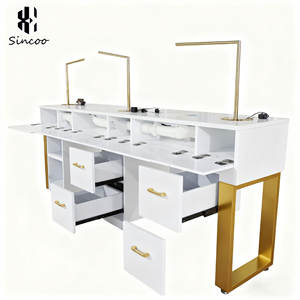 2025 Trending Cream Style Nails Table Salon Manicure Furniture No Dust Leakage Built-in High Power <strong>Hoover</strong> Nail Art Table Wood - Product Image 5