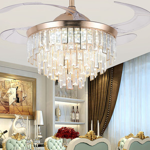 Ventilateur de plafond LED de luxe avec lampe lustre moderne de 42 pouces, pales rétractables, 5 vitesses, télécommande à intensité variable, OEM d'usine - Product Image 2